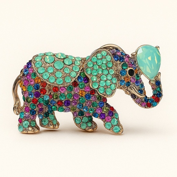Anthropologie Jewelry - ⚜️❤️‍🔥 Chic Colorful Elephant Brooch 🐘💚